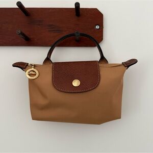 Longchamp Le Pliage Top Handle Pouch (Convertible Crossbody) in Fawn